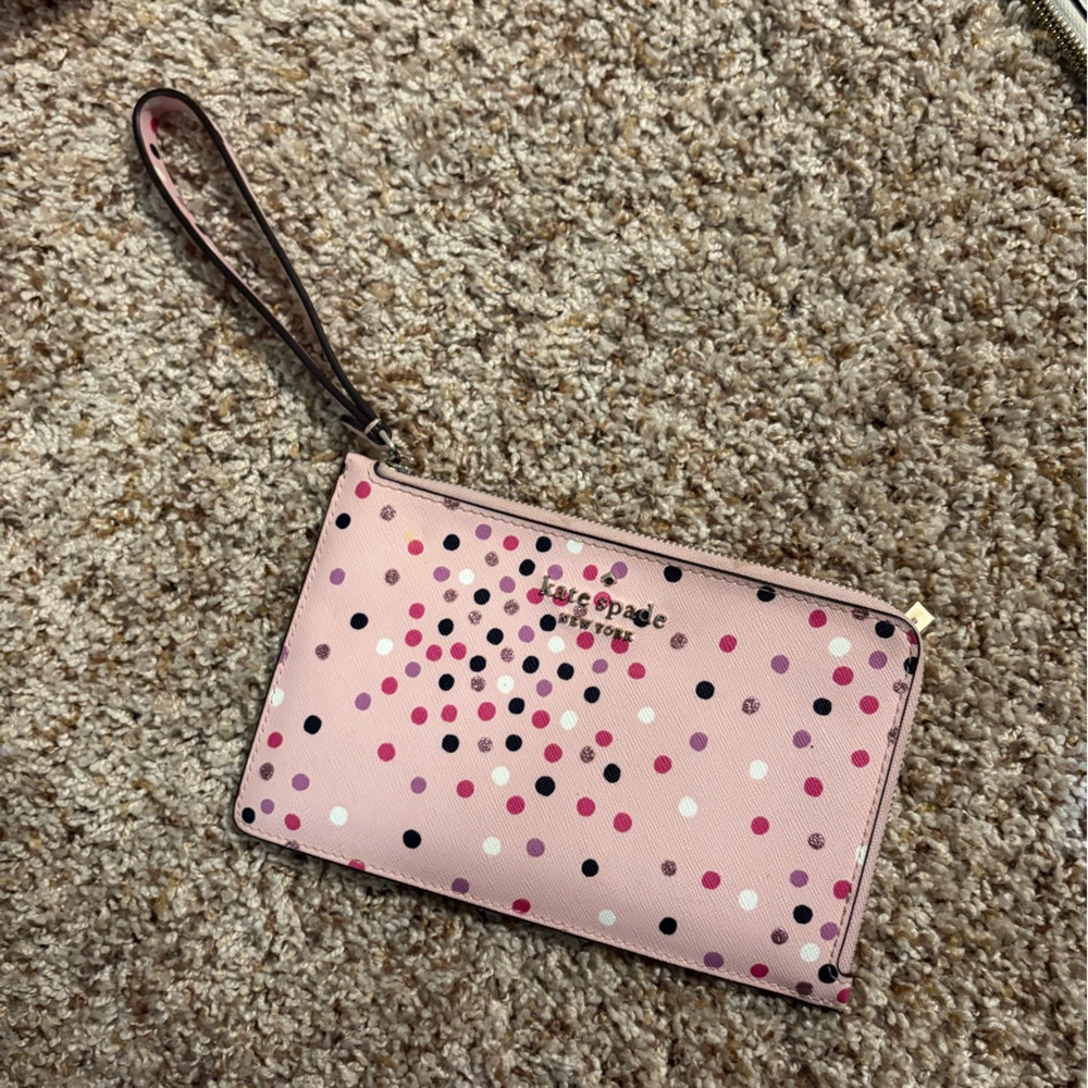Kate Spade Pink and Black Dot Clutch